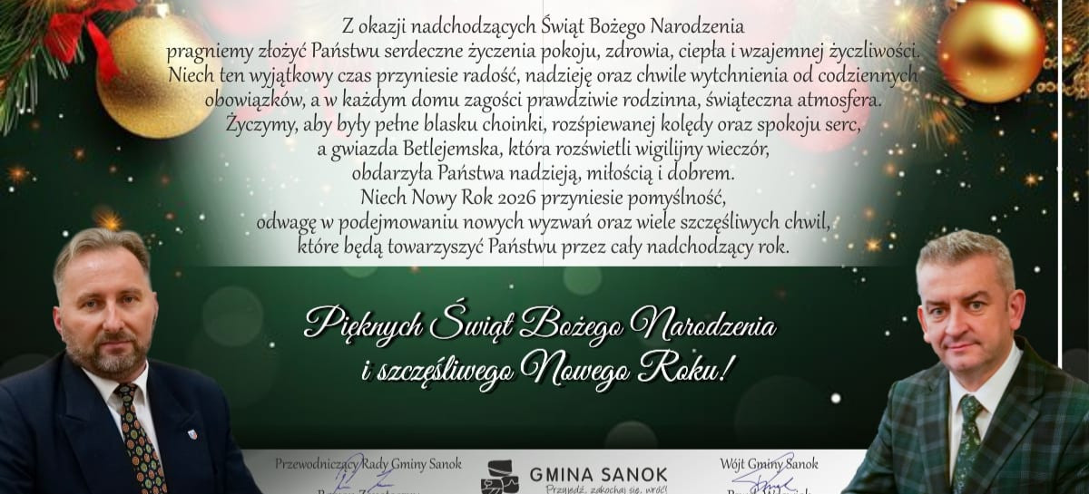 Świąteczne i noworoczne życzenia dla Mieszkańców Gminy Sanok