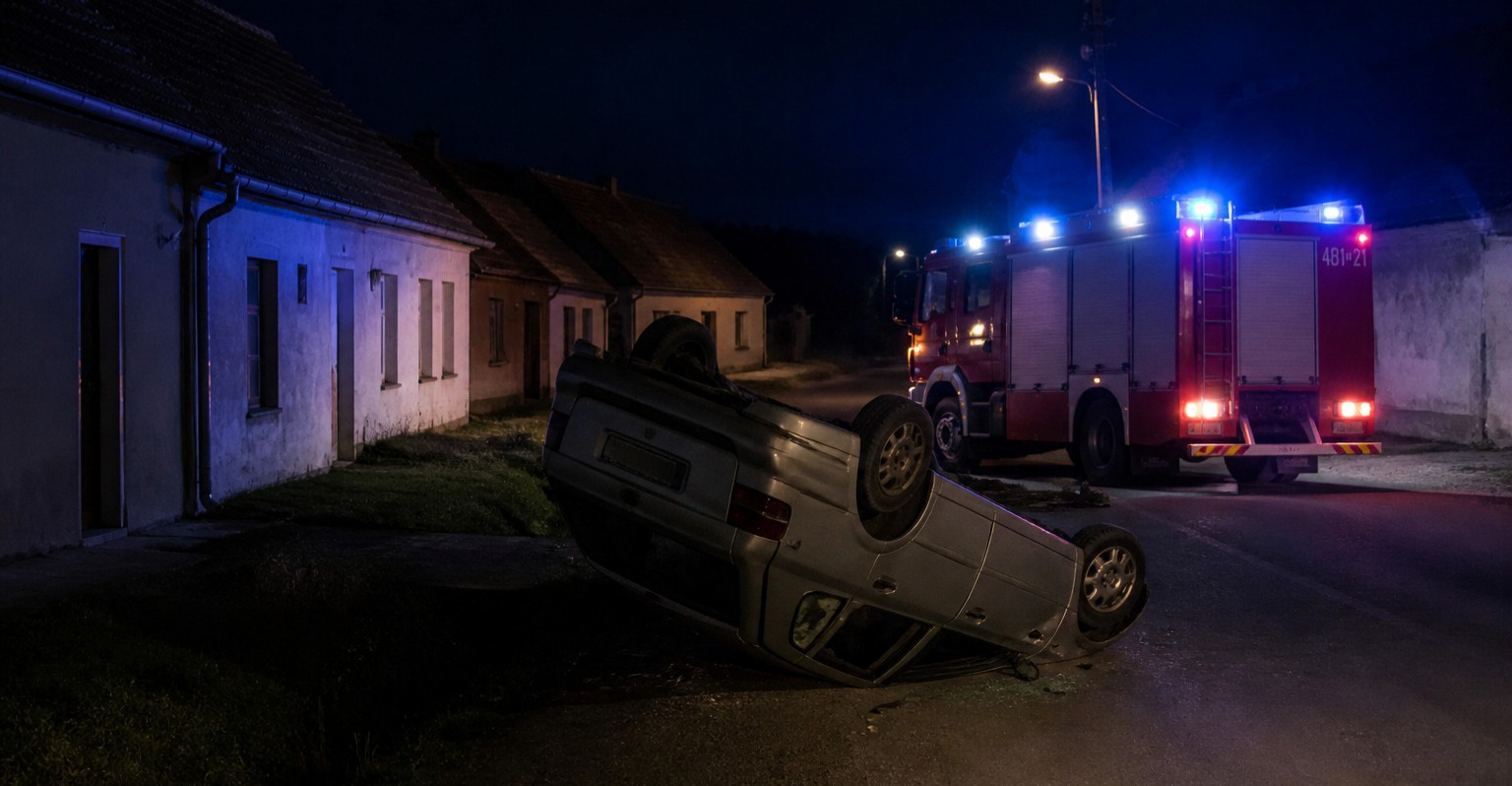 Nocna akcja służb w Besku. Samochód wywrócony na dach