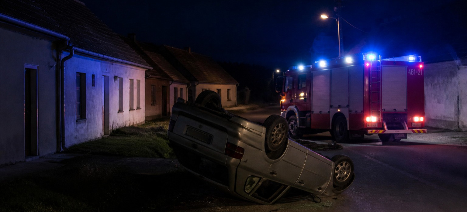 Nocna akcja służb w Besku. Samochód wywrócony na dach