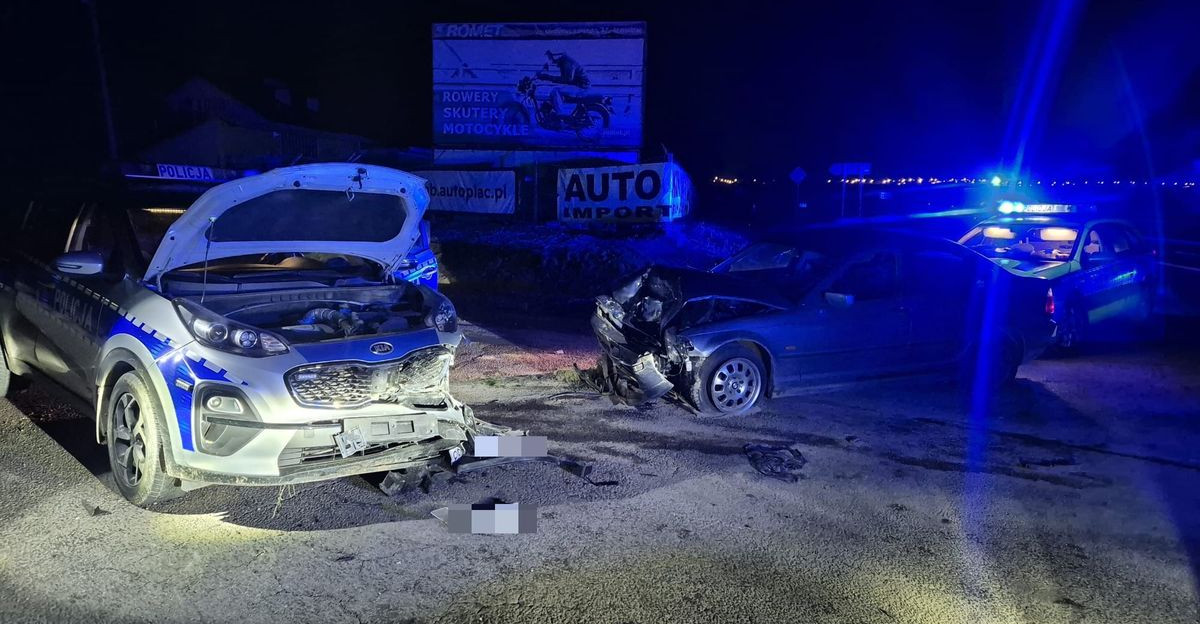 Nie zatrzymał się do kontroli, uciekał przed policją, uderzył w radiowozy