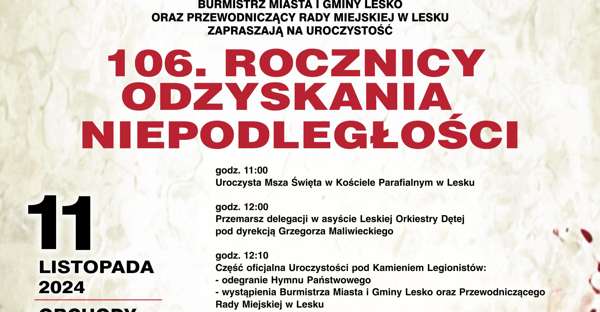 LESKO: 106 rocznica Narodowego Święta Niepodległości (PROGRAM)