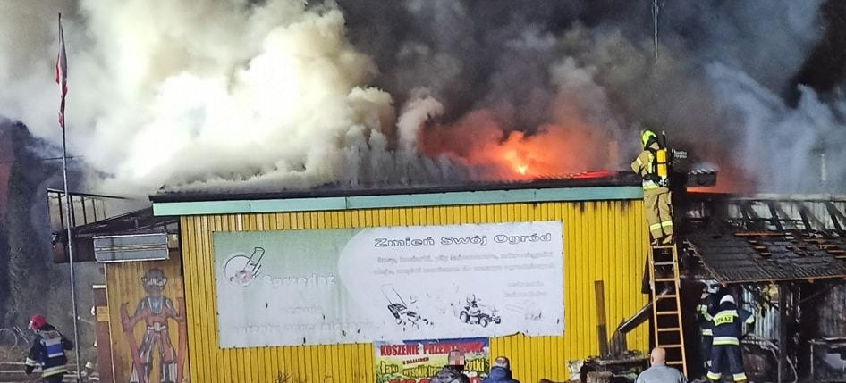 Pożar centrum ogrodniczego. Ogień gasiło 9 zastępów straży (ZDJĘCIA)