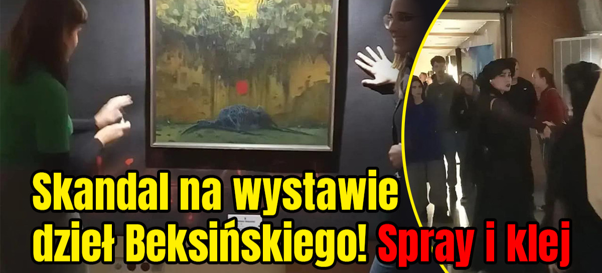 Skandal na wystawie dzieł Beksińskiego. Aktywistki przykleiły się do płótna! (ZDJĘCIA)