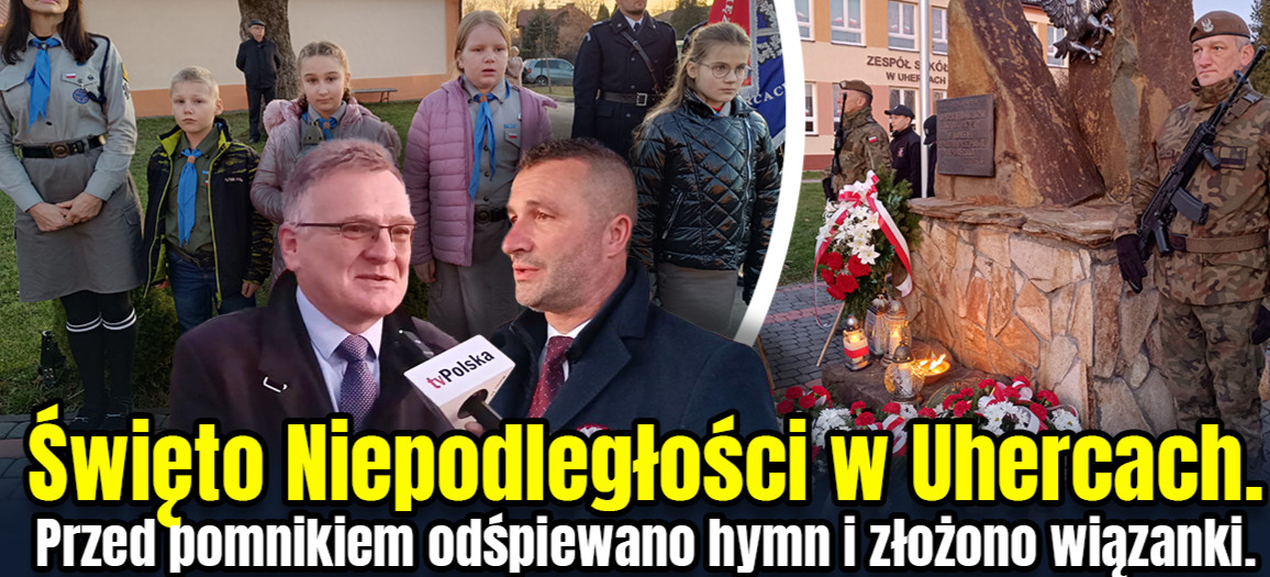 BIESZCZADY: Obchody Święta Niepodległości w Uhercach. Przed pomnikiem odśpiewano hymn i złożono wiązanki (VIDEO)