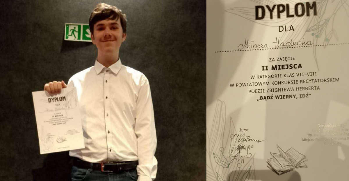 Sukces Miłosza Haducha w Powiatowym Konkursie Recytatorskim w Zagórzu