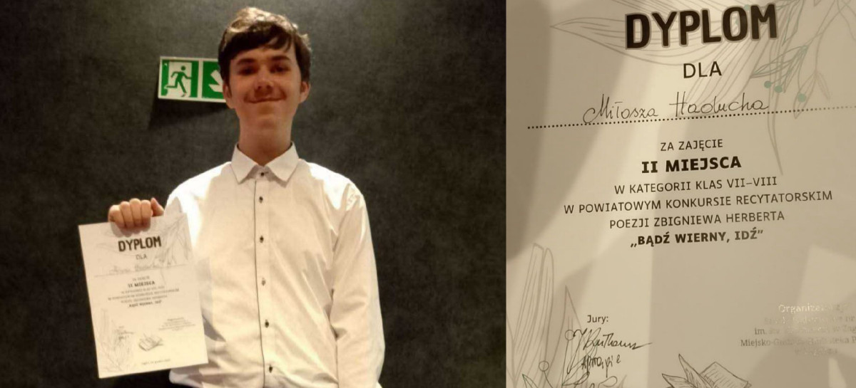 Sukces Miłosza Haducha w Powiatowym Konkursie Recytatorskim w Zagórzu