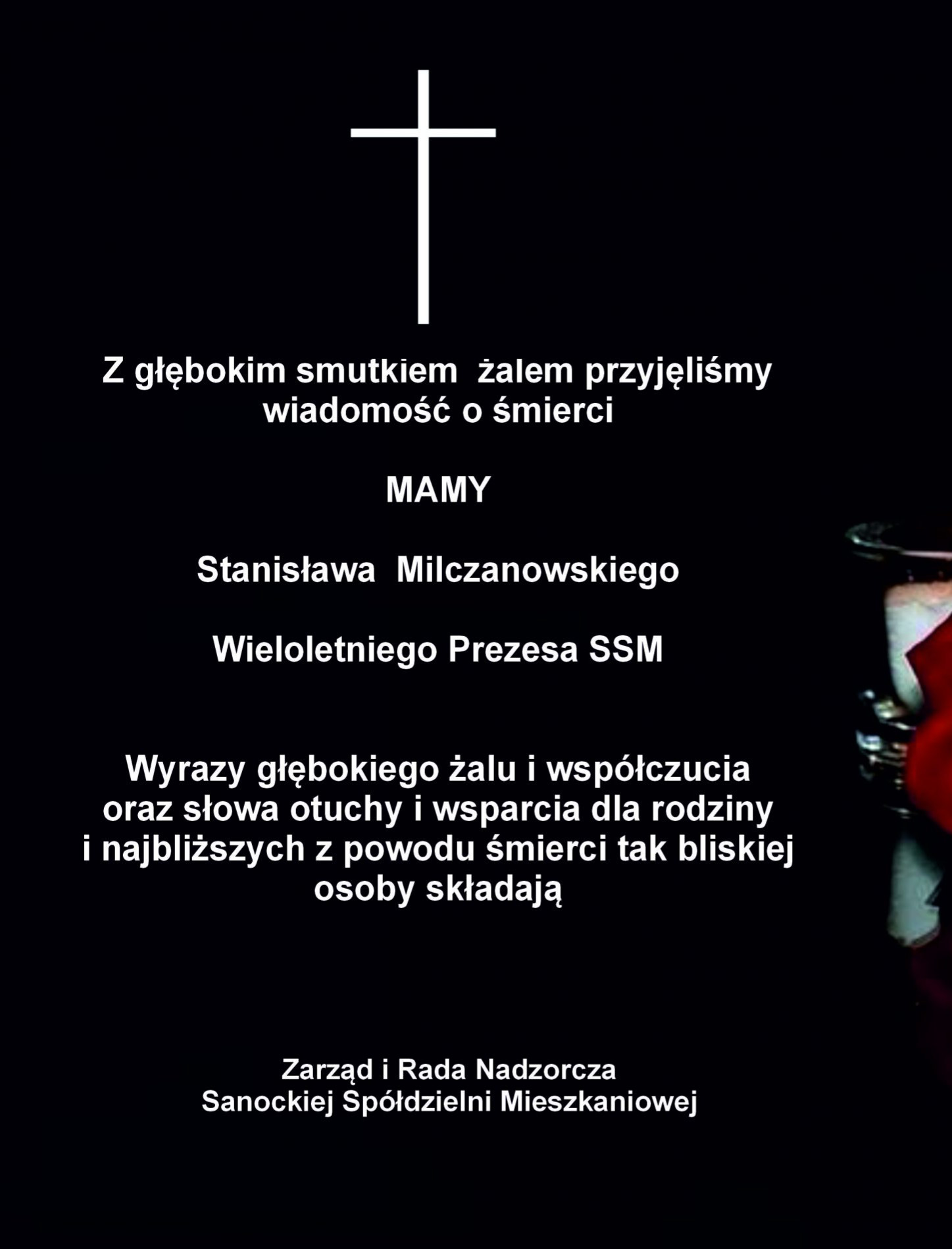 Kondolencje dla Stanisława Milczanowskiego od Zarządu i Rady Nadzorczej SSM