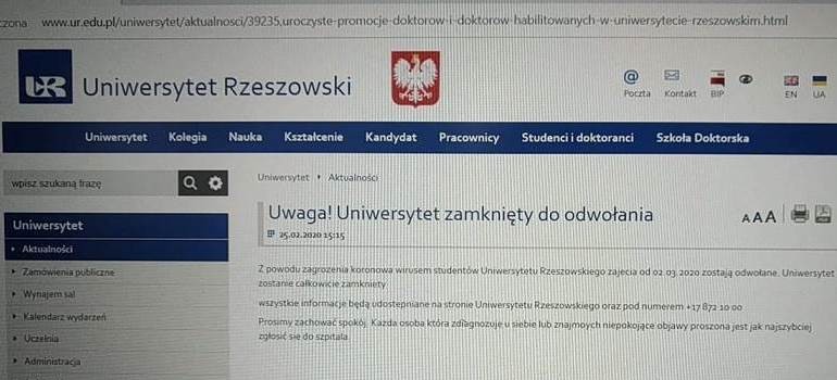 KORONAWIRUS. Atak hakerski na stronę internetową Uniwersytetu Rzeszowskiego! (FOTO)