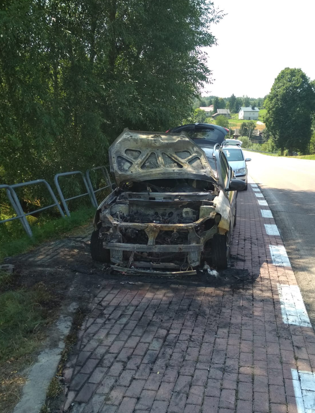 Pożar samochodu w Baryczy. Przyczyną instalacja elektryczna [ZDJĘCIA]