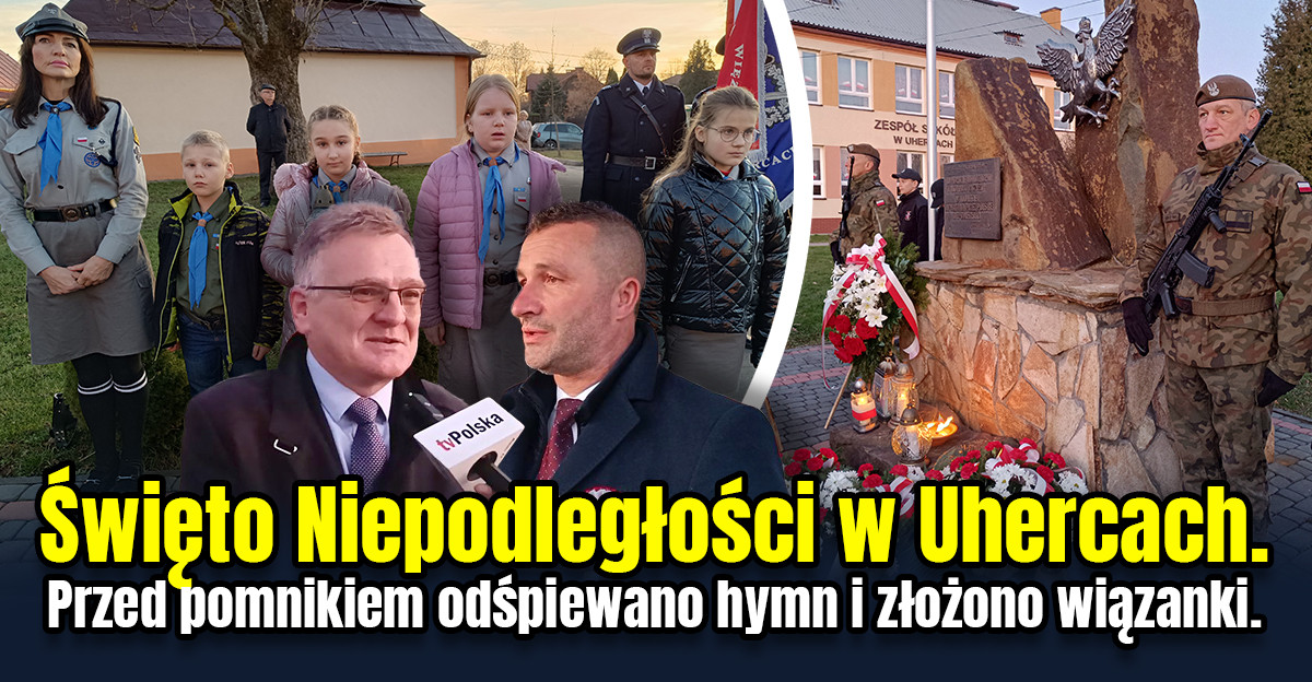 BIESZCZADY: Obchody Święta Niepodległości w Uhercach. Przed pomnikiem odśpiewano hymn i złożono wiązanki (VIDEO)