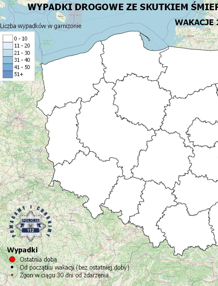 Policyjna Mapa Wypadków Drogowych ze Skutkiem Śmiertelnym – Wakacje 2025