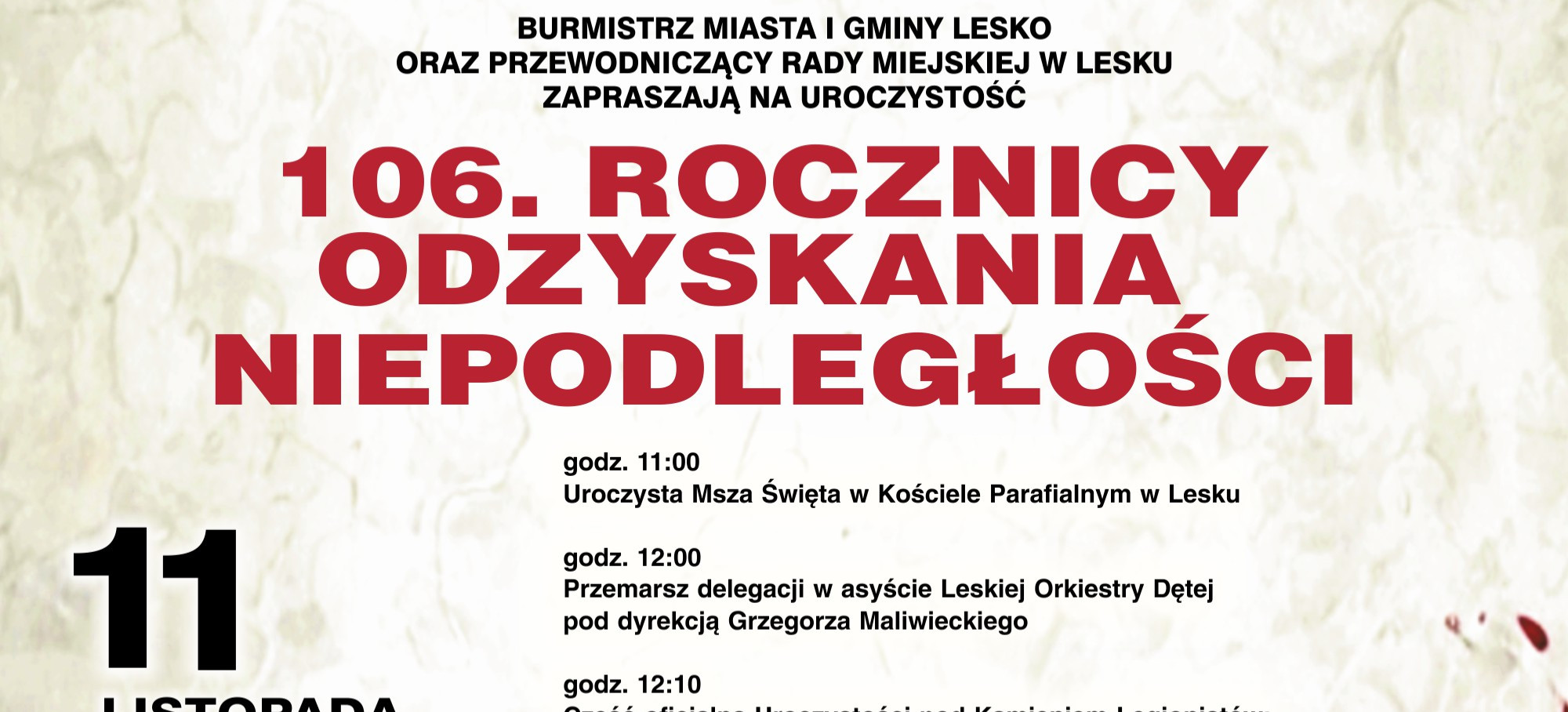 LESKO: 106 rocznica Narodowego Święta Niepodległości (PROGRAM)