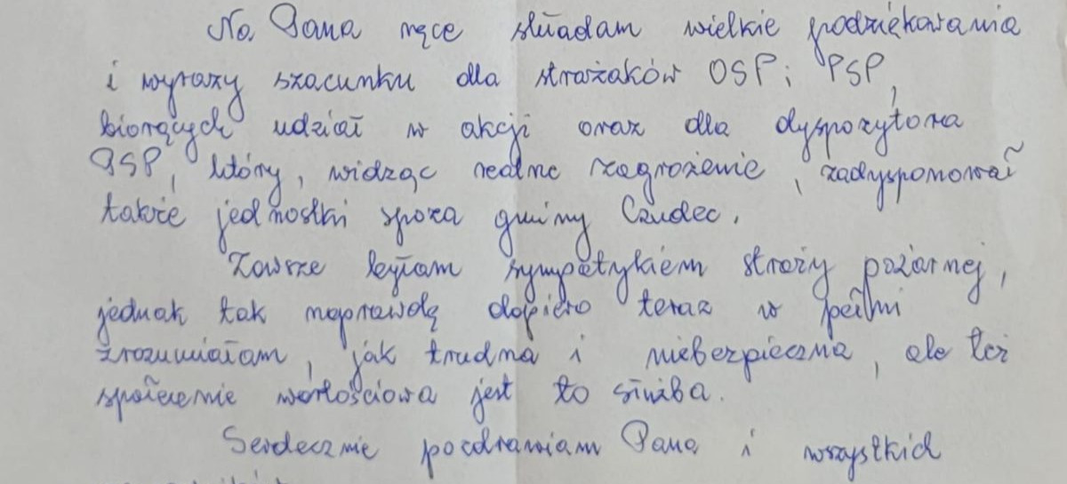 80-latka w pięknym liście dziękuje strażakom za uratowanie domu (ZDJĘCIA)