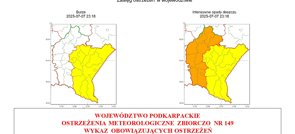 Ostrzeżenia dla woj. podkarpackiego dot. intensywnych opadów deszczu