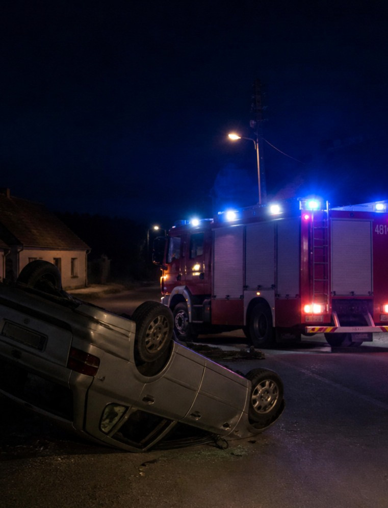 Nocna akcja służb w Besku. Samochód wywrócony na dach