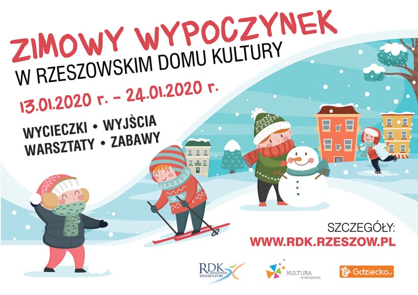 Plakat - Zimowy wypoczynek w Rzeszowskim Domu Kultury 2020