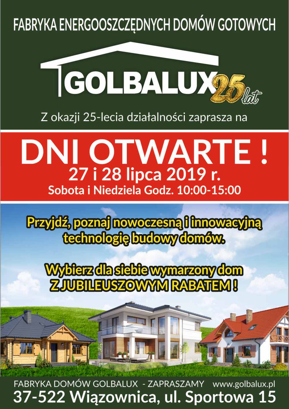 Zaproszenie dni otwarte Fabryka domów Golbalux