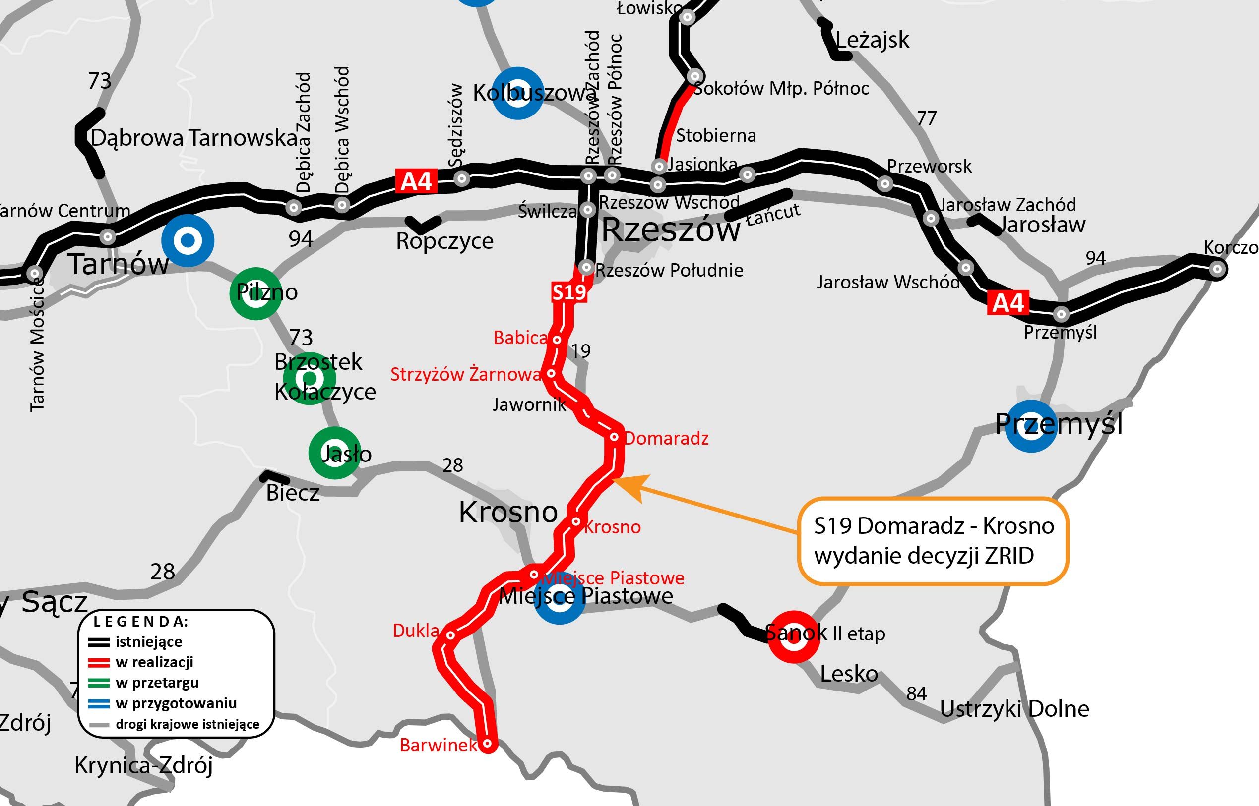 mapa S19 Domaradz - Krosno